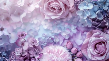 Elegant seamless pattern of dreamy roses and flowers for decorative background designs