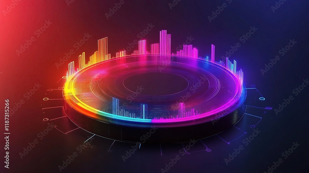 Poster colorful 3d radial chart with interconnected data flow design