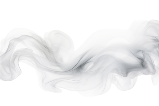 Soft gray smoke curls gracefully in the air, creating an abstract and calming visual effect against a light background