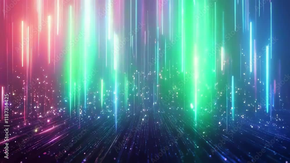 Poster experience an engaging display of colorful light streaks and shimmering particles that create a vibr