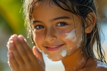 Close-up girl applying lotion on her hand. Generative AI