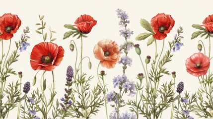 Elegant seamless pattern of vibrant natural summer flowers for decorative purposes