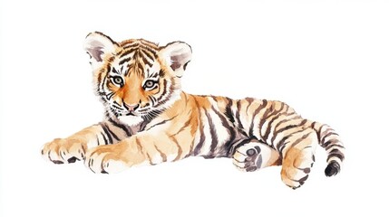 Obraz premium Watercolor Painting of a Precious Baby Tiger