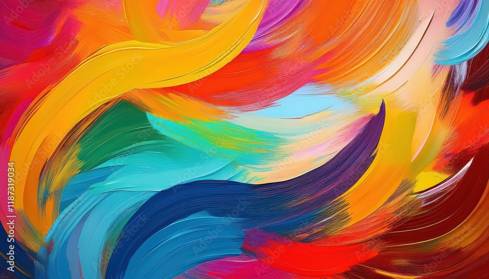 Poster Vibrant and Dynamic Abstract Seamless Pattern Design with Colorful Brush Strokes, Showcasing a Modern Artistic Expression of Textures and Colors