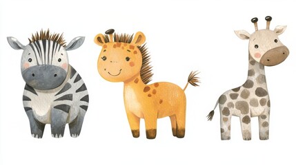 Obraz premium Adorable Watercolor Animals: Zebras and Giraffes for Kids' Room Decor