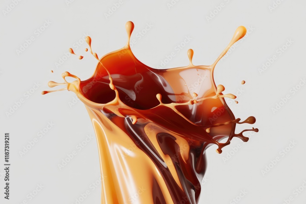 Poster a splash of rich, brown liquid, possibly coffee or chocolate, creating a dynamic, visually appealing