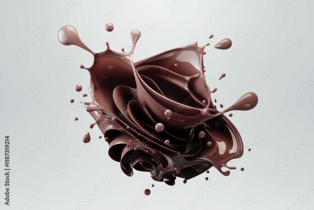 Poster a mesmerizing splash of rich, dark chocolate, swirling and flowing in elegant patterns.