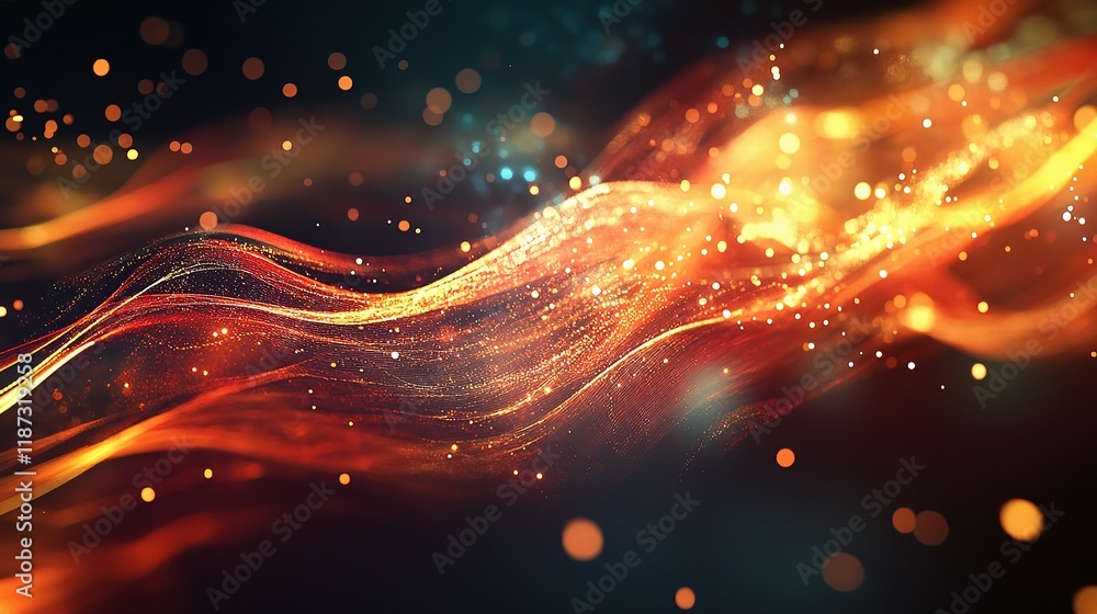 Poster abstract technology interface with lines and glowing particles