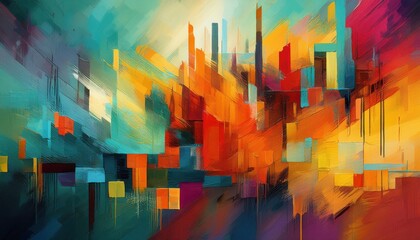 Vibrant and Textured Digital Artwork Abstract Colorful Pixelated Masterpiece With Grunge Elements and Digital Paint Effect