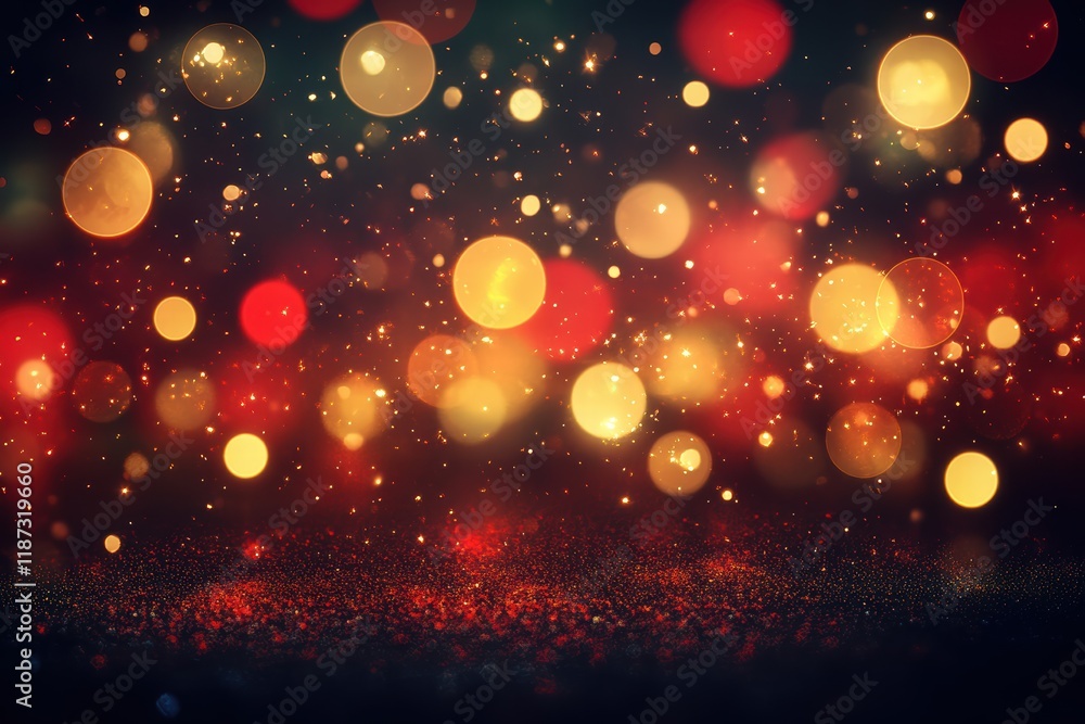 Poster glowing red and gold bokeh circles create a magical atmosphere in darkness
