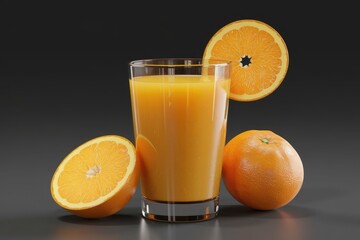 A glass of fresh orange juice with orange slices, a refreshing and healthy drink.