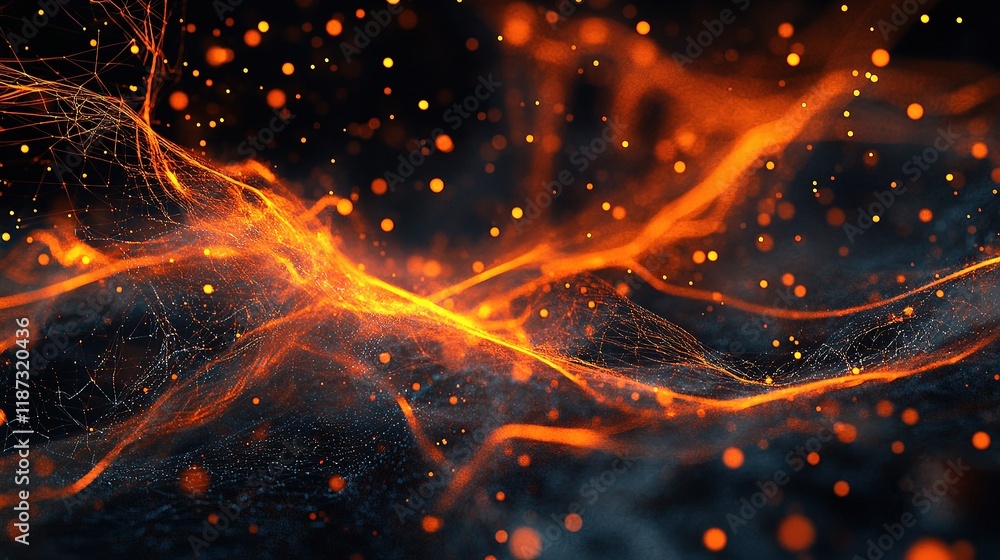 Poster abstract technology background with dynamic network lines and sparks