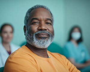 Elderly Man in Medical Care Consultation Smiling, Highlighting Health and Medical Care Focus with Trust and Comfort