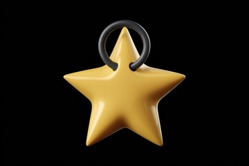 A 3D-rendered yellow star with a black ring, isolated on a transparent background.