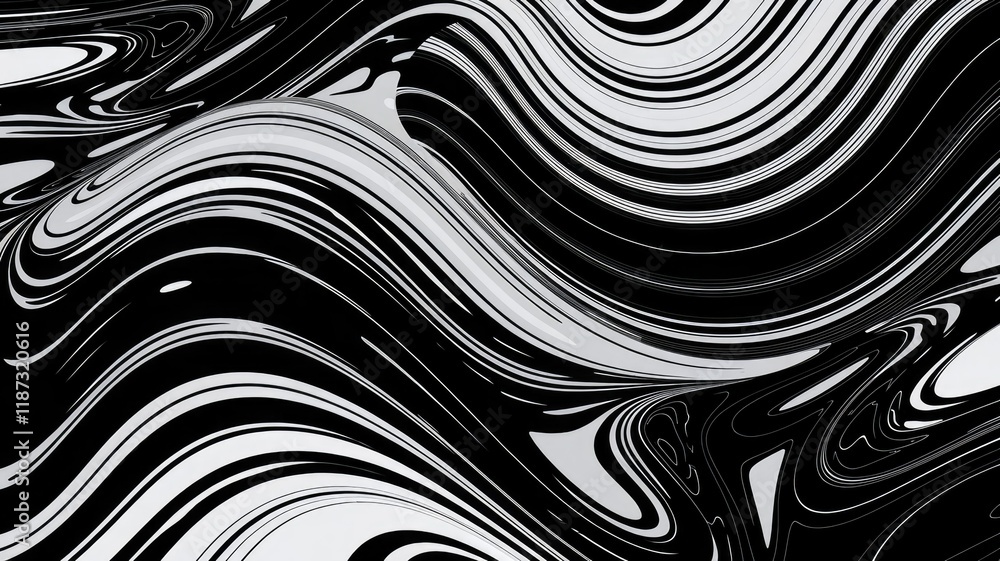 Poster Abstract grayscale artwork featuring swirling, wavy lines creating a mesmerizing visual effect.