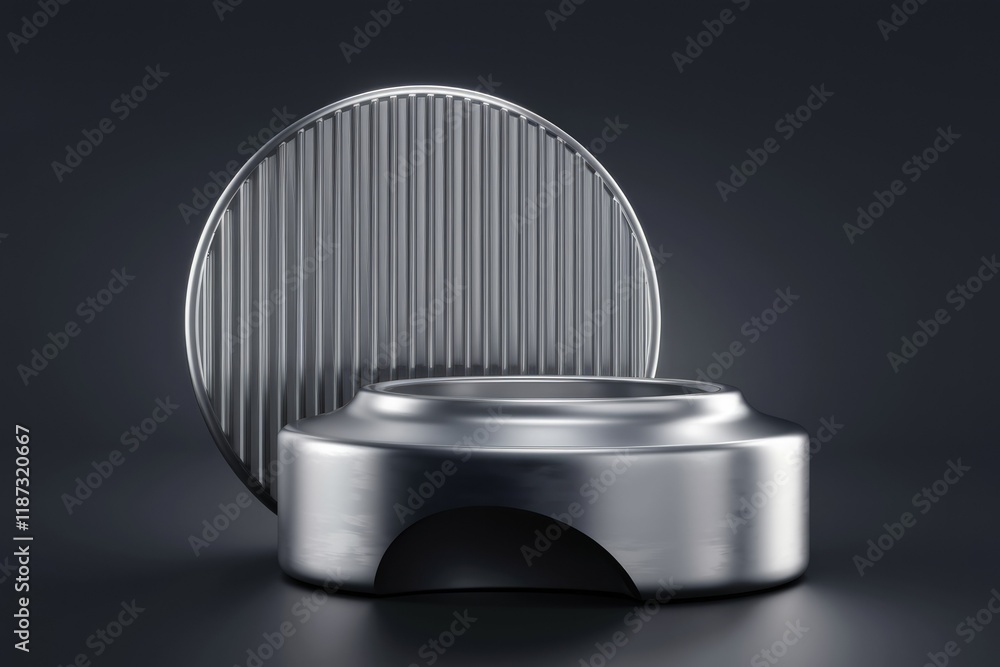 Poster elegant metallic display stand with grooved backdrop, perfect for product showcasing or presentation