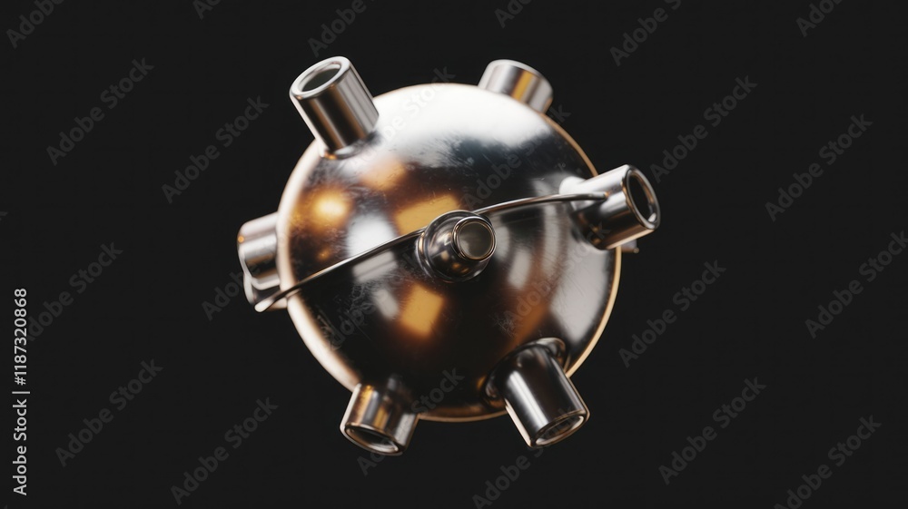 Poster A metallic sphere with multiple nozzles, resembling a futuristic device or naval mine.