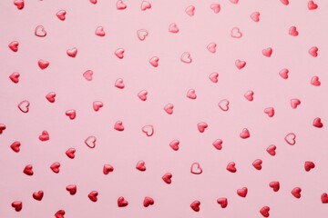Beautiful red hearts on color background