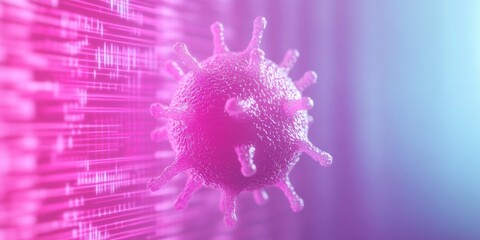 Virus Structure and Virus Prevention Neon Glow of a Virus Model Against Digital Matrix in Futuristic Medical Visualization