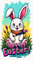 happy easter, easter bunny cover for coloring page. printable. vol 1.