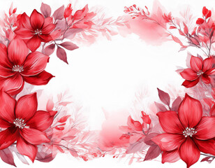 Obraz premium watercolor red flower frame for wedding birthday card wall art design with watercolor art texture from floral and botanical flower background invitation wallpaper sticker decoration