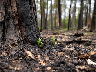 Charred Tree Trunk with Green Sprouts