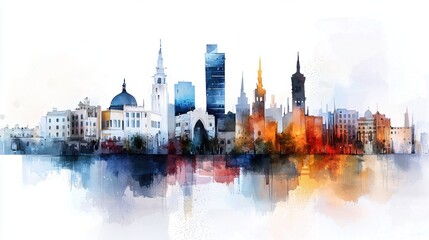 Obraz premium A city skyline with a watermark that says 