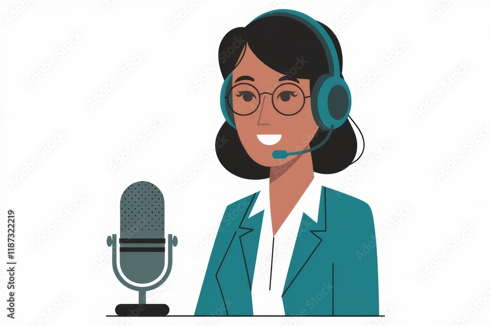 Poster A customer service representative wearing a headset and using a microphone.