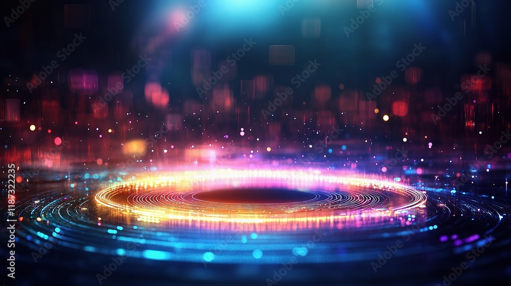Poster colorful hologram display with led lights and dynamic patterns