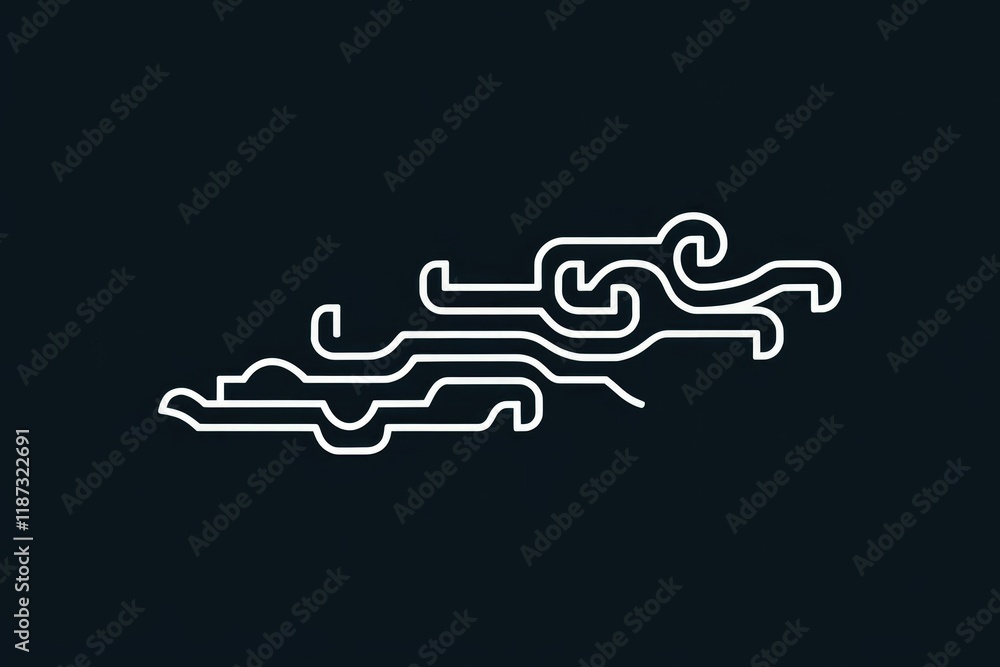 Poster abstract white line art depicting flowing, interconnected shapes on a dark background.