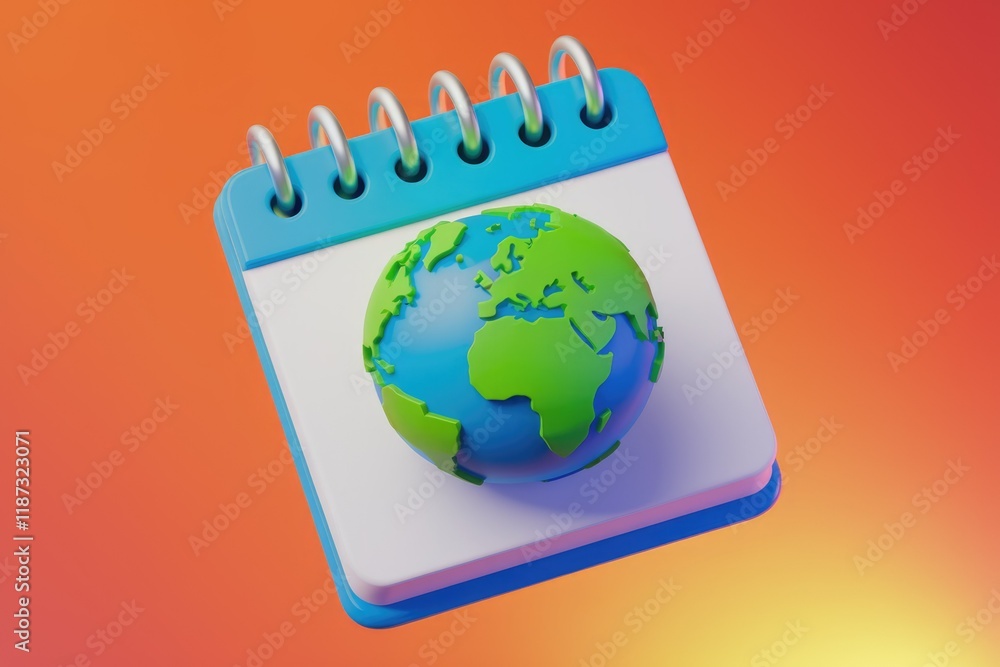 Poster A 3D rendered image of a small globe on a calendar page, symbolizing global events and dates.