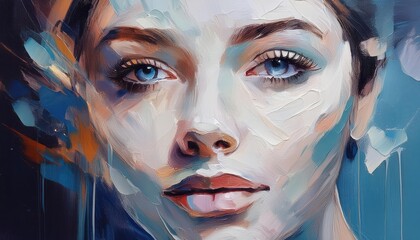 Vibrant Abstract Female Portrait in Acrylic Painting Style AIGenerated Art showcasing a Moody Womans Face with Bold Colors and Textured Brushstrokes