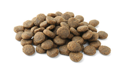 Pile of pet food isolated on white