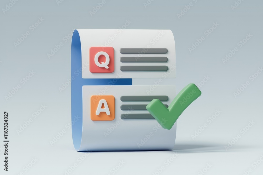 Poster a 3d illustration showing a q&a format with a checkmark, signifying answered questions.