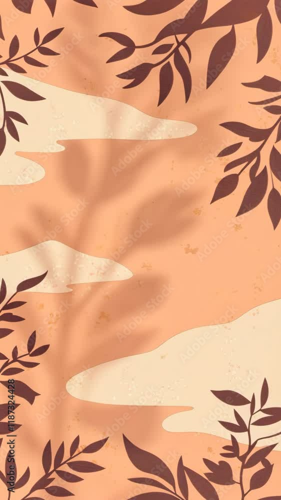 Poster elegant foliage pattern featuring soft clouds on a warm background enhancing tranquil decor