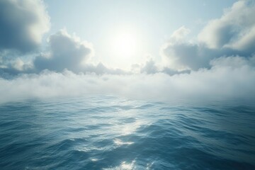 Obraz premium Cloudy horizon and Fog over the sea waves natural background