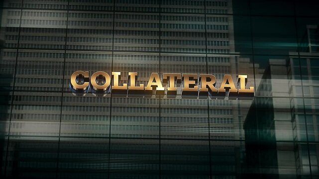 Business Finance Economic Skyscraper Glass Reflections and Golden Text Reads Collateral