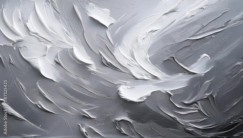 Poster striking gray and white texture of an abstract oil painting showcasing swirling patterns and intrica