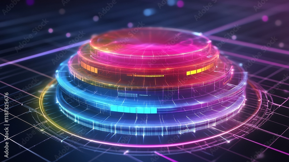 Poster Customer segmentation displayed glowing layer colorcoded zone futuristic grid