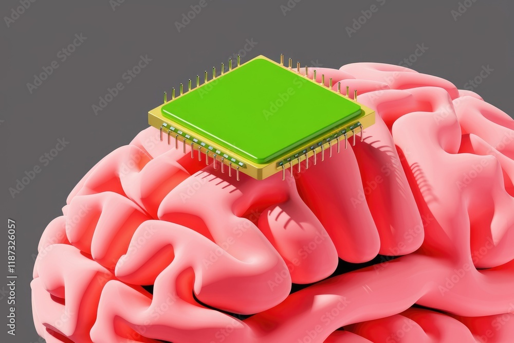 Aufkleber a computer chip rests atop a model of the human brain, symbolizing artificial intelligence and brain