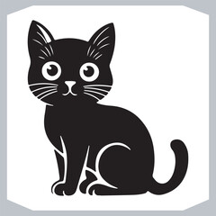 Cute Cat Silhouette in Black Sketch Outline Vector Style Design