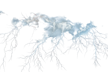 Dramatic lightning strikes in a dark stormy sky illuminating the clouds