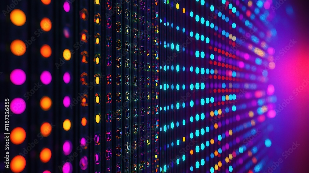 Poster Abstract Dark Backdrop with Colorful LED Dots and Lines