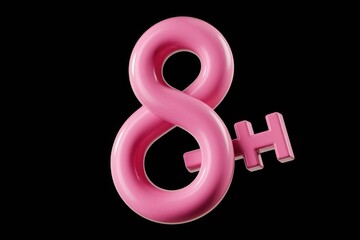 Obraz premium Pink 3D render of the number 8 combined with the female gender symbol, representing International Women's Day.