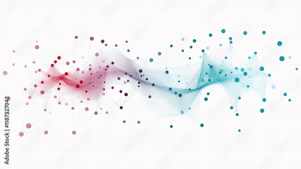 Poster abstract gradient lines and dots connected in teal and red shades