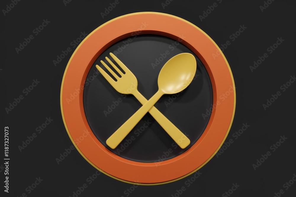 Aufkleber a minimalist design featuring a crossed fork and spoon, symbolizing food and dining.