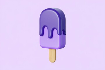 A 3D rendered image of a purple popsicle with melting drips, on a light purple background.