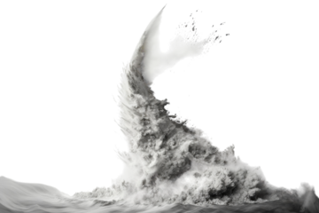 Powerful waves crashing against the shore create a dramatic and dynamic coastal landscape in a stormy atmosphere