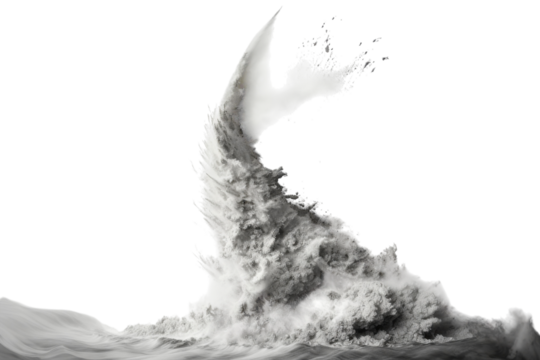 Powerful waves crashing against the shore create a dramatic and dynamic coastal landscape in a stormy atmosphere