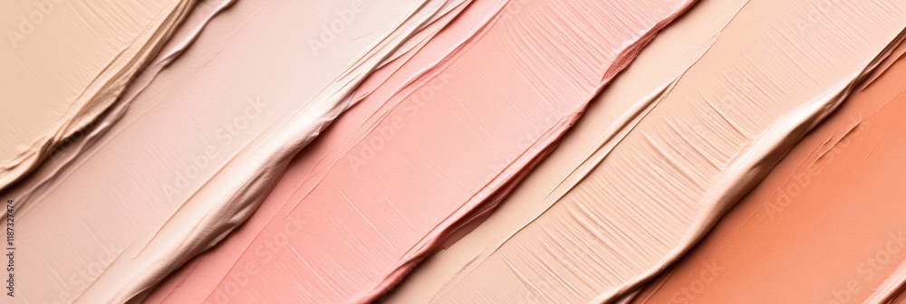 Poster different shades of foundation and concealer smeared on a surface create a gradient from light beige